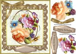 Beautiful Roses on Cream and Brown