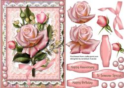 A5 Beautiful Pink Roses and Babys Breath