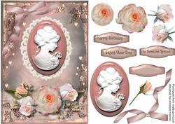 Beautiful Pink Cameo with Roses and Babys Breath