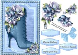 Beautiful Blue Roses with Boot and Pearls, K