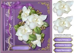 Lovely White Magnolias in Deep Lavender Frame
