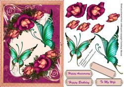 Lovely Green Butterflys and Cerise Roses