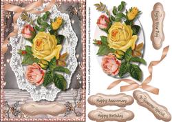 Lovelt Roses on Lace and Perals Frame