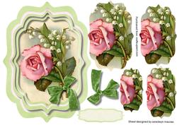 Lovely Rose and Lilly of the Valley Bracket Card ( Pyramid )