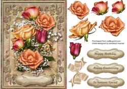 Lovely Roses in a Buff Ornate Frame