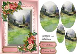 Lovely Vintage Scene and Flowers , Pyramid