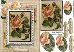 A5 Beautiful Vintage Cream Roses on Lace Topper and Pyramid