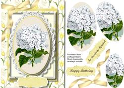 Lovely White Hydranger on a Floral Frame ( Pyramid )