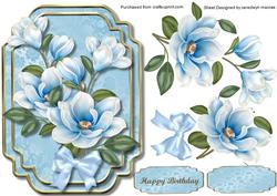 Beautiful Blue Magnolias on a Damask Plate