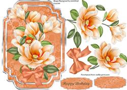 Beautiful Orange Magnolias on a Damask Plate