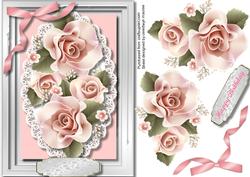 Beautiful Pink Roses on Lace and Silver