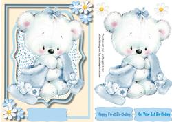 Fluffy Teddys 1st Bierthday , Blue