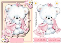 Lovely Fluffy Teddys 1st Birthday Pink