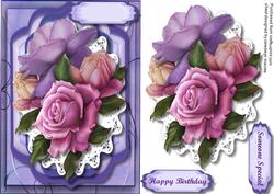 Lovely Lilac Roses on Battenburge Lace 