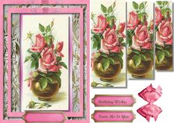 Beautiful Vase of Roses on a Gilded Frame 