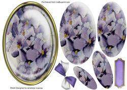 Beautiful Lilac Pansys in a Gold Oval Frame