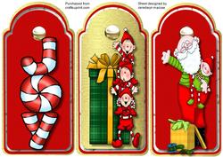 Three Christmas Tags Santa and the Elves