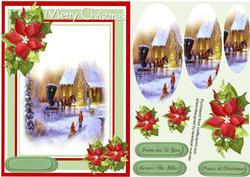 Lovely Pyramid Christmas Scene with Poinsettias .