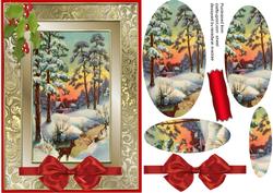 Beautiful Chriistmas Scene in a Gold Frame . Pyramid