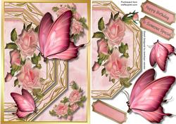 Stunning Butterflies and Roses in a Gold Frame