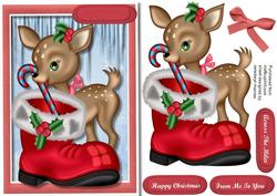 Little Deer Hiding the Candy Cane in Santa's Boot