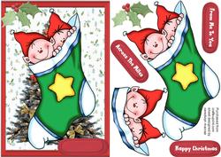 Two Peek-a-boo Elves in a Stocking 