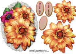 Beautiful Golden Dahlias on a Lace Plaque