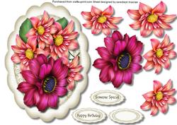 Lovely Dahlias in a Scalloped Frame