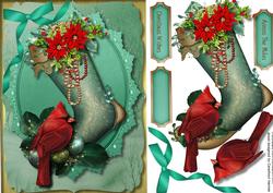 Beautiful Christmas Boot and Cardinal Bird
