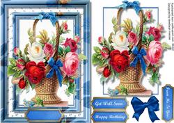 Beautiful Basket of Mixed Roses in a Blue Frame