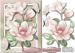 A5 Lovely Pink Magnolias and Butterflys 