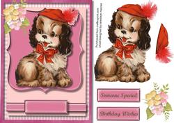 Cute Vintage Spanial in a Red Hat