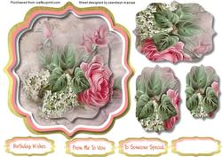 Topper or Easel Beautiful White Lilac and Rose Pyramid