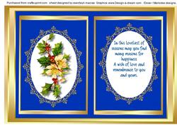 A5 Incert Holly and Christmas Roses , Blue