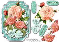 Stunning Pink Roses on Aqua and Silver Mat