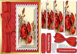 Beautiful Red Roses on Battenburge Lace ,pyramid