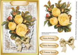 Lovely Yellow Roses on Fine Lace