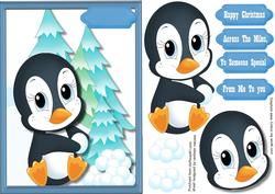 Little Penquin Playing with the Snowballs
