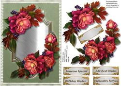 Beautiful Autumn Roses on a Gold and Silver Plaque
