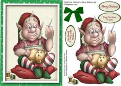 Little Elf Sewing the Toys for Santa
