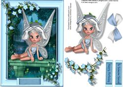 Beautiful Bluebell Fairy Sitting on a Bench