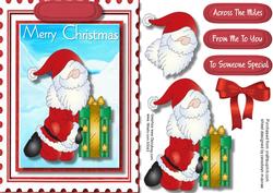 Santa with Present in a Stamp Frame