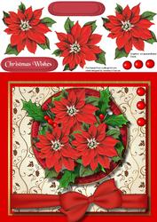 Beautiful Red Poinsettias and Holly in a Glitter Frame