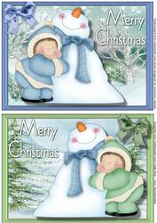 Two Lovely Toppers Cuddling the Snowman