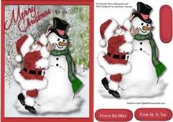 Santa Putting on the Snowman's Hat 