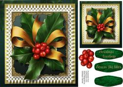 Beautiful Christmas Holly and Gold Bow