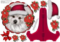 Beautiful Westie in His Santa's Hat , Plate and Stand