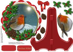 Beautiful Red Plate and Stand with Robin