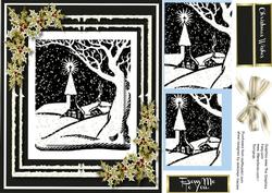 8x8 Christmas Scene in Monocrome with Gold Holly