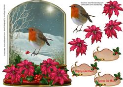 Beautiful Globe with Robin and Poinsettias 